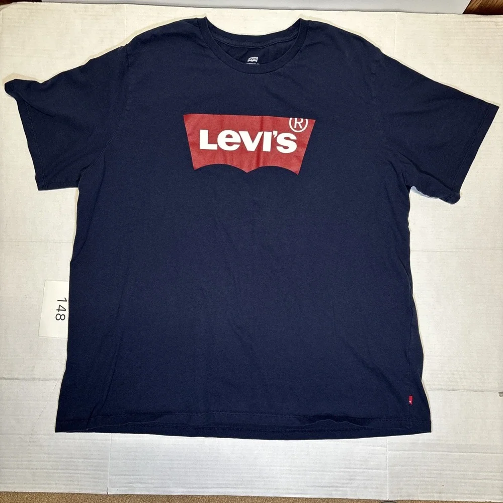 Levis Mens 3XL Navy Blue Red Batwing Logo Graphic T-Shirt